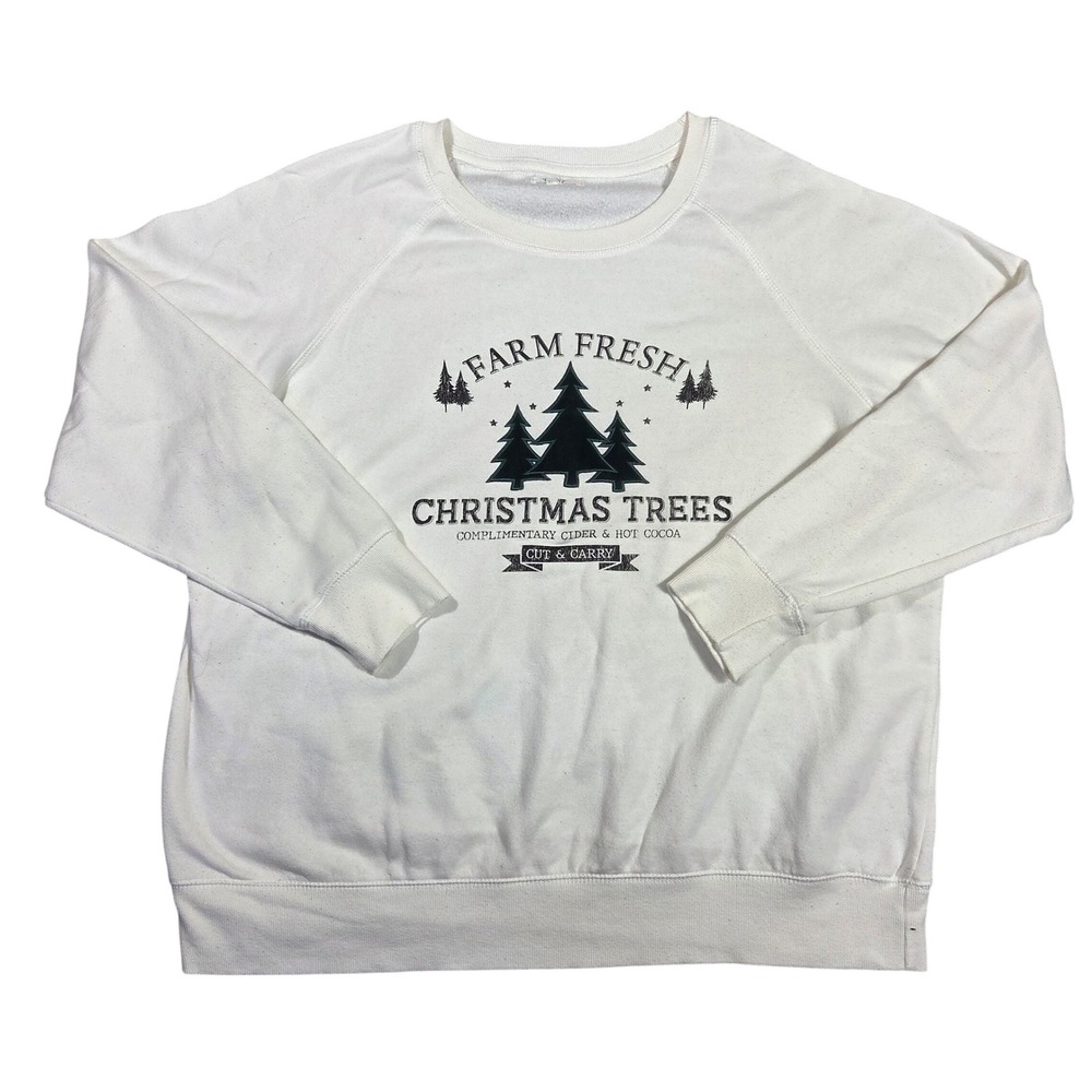 Maurices Womens XL Farm Fresh Christmas Trees Graphic Raglan Sweatshirt Cream